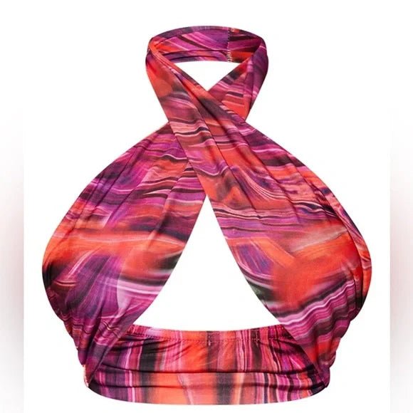 IMG_6137 PRETTYLITTLETHING dámsky crop top bandana (krátke letné tričko) – fialová – Obrázok 2