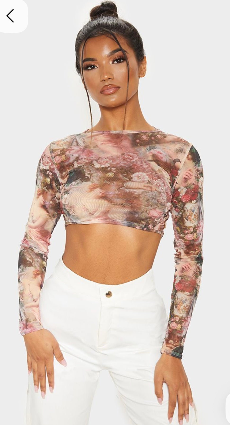 IMG_6165 PRETTYLITTLETHING dámsky crop top s dlhými rukávmi (krátke tričko) – ružová s potlačou
