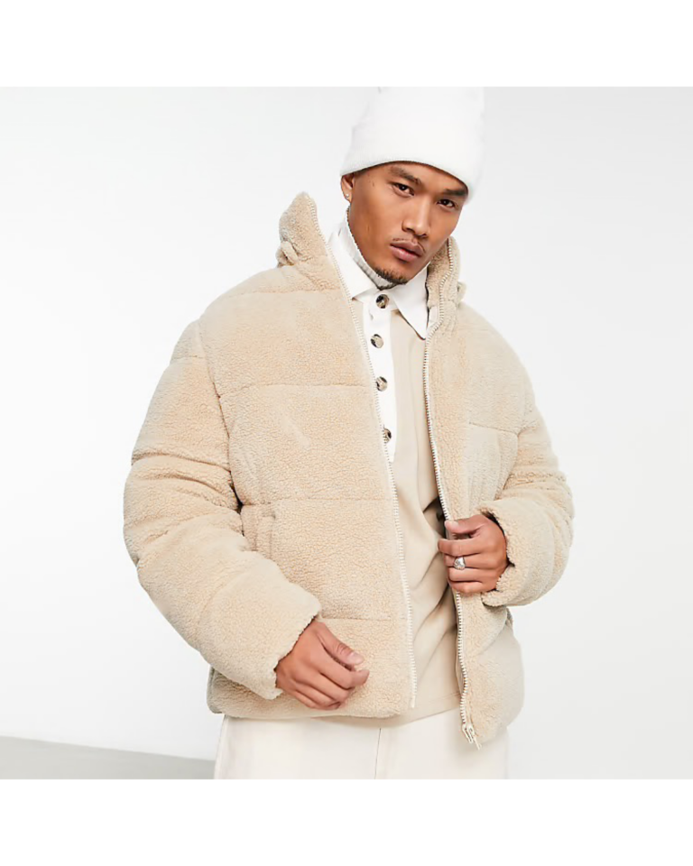 Domov ASOS zateplená oversized puffer pánska bunda v béžovej farbe s kapucňou