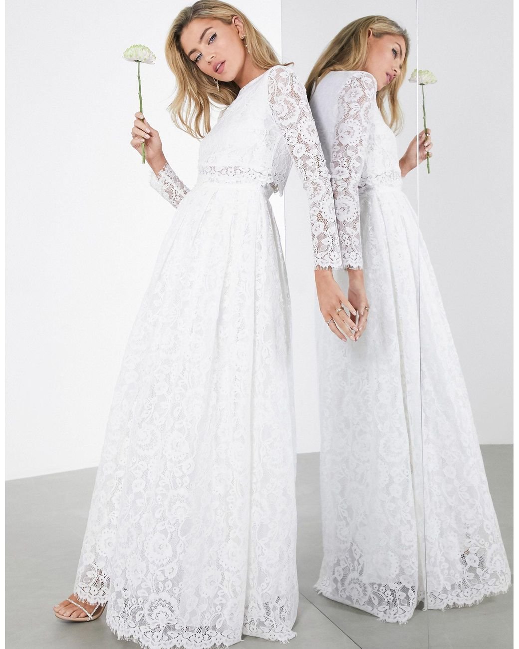 asos-White-Grace-Lace-Long-Sleeve-Crop-Top-Maxi-Wedding-Dress ASOS svadobné šaty vo farbe biela Grace – Obrázok 5