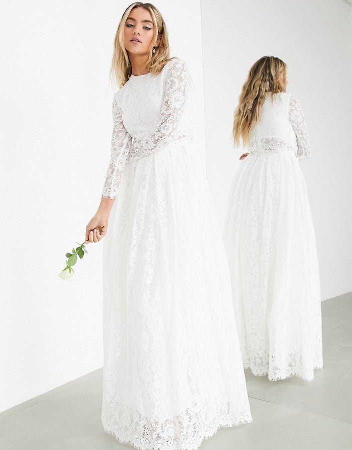 asos-edition-grace-lace-crop-top-wedding-dress ASOS svadobné šaty vo farbe biela Grace – Obrázok 13