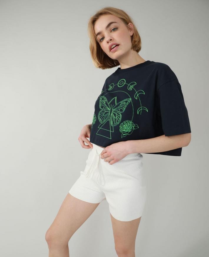 pimkie-cropped-t-shirt-navy-blue-womens-t-shirt-top PIMKIE dámske oversize crop bavlnené tričko na leto – čierna – Obrázok 5