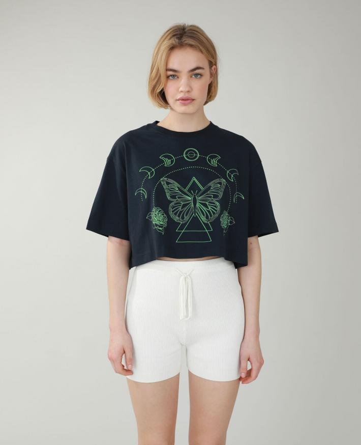 pimkie-cropped-t-shirt-navy-blue-womens-t-shirt-top_3 PIMKIE dámske oversize crop bavlnené tričko na leto – čierna – Obrázok 3